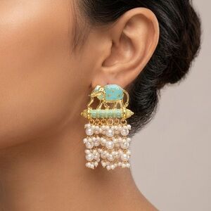 Meenakari Elephant Tassel Earrings | Blue Enamel Ethnic Dangle